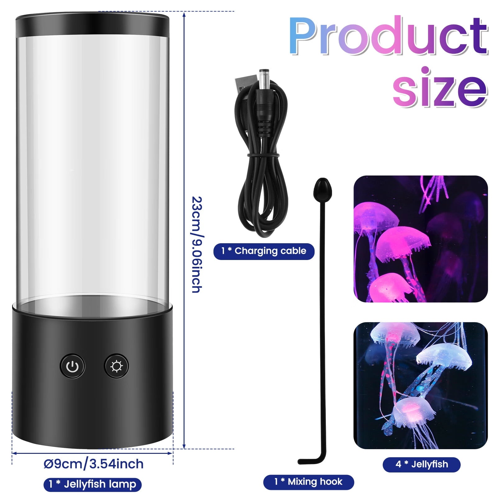 LED Jellyfish Lamp with 7 Colors Changing Jellyfish Night Light Fantasy Jellyfish Aquarium Lamp Decorative Jellyfish Tank Mood Lights,9.06*3.54In