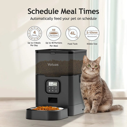 Cat Dry Food Dispenser with Timer, Automatic Cat Feeders with Desiccant Bag, Programmable Portion Size Control 4 Meals per Day, 10S Voice Recorder