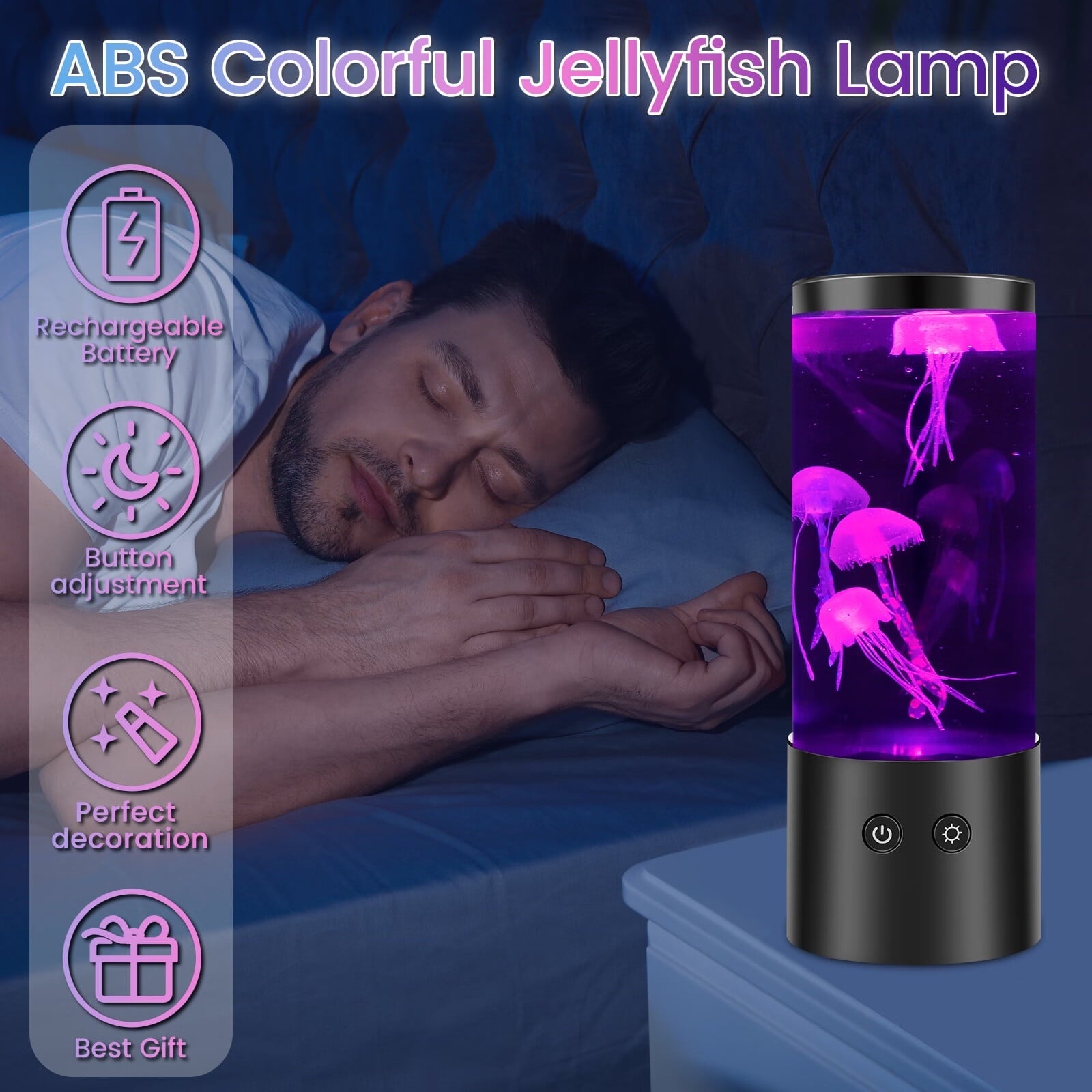 LED Jellyfish Lamp with 7 Colors Changing Jellyfish Night Light Fantasy Jellyfish Aquarium Lamp Decorative Jellyfish Tank Mood Lights,9.06*3.54In
